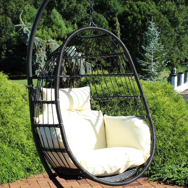 Sunnydaze Penelope Outdoor Hanging Egg Chair with Seat Cushions