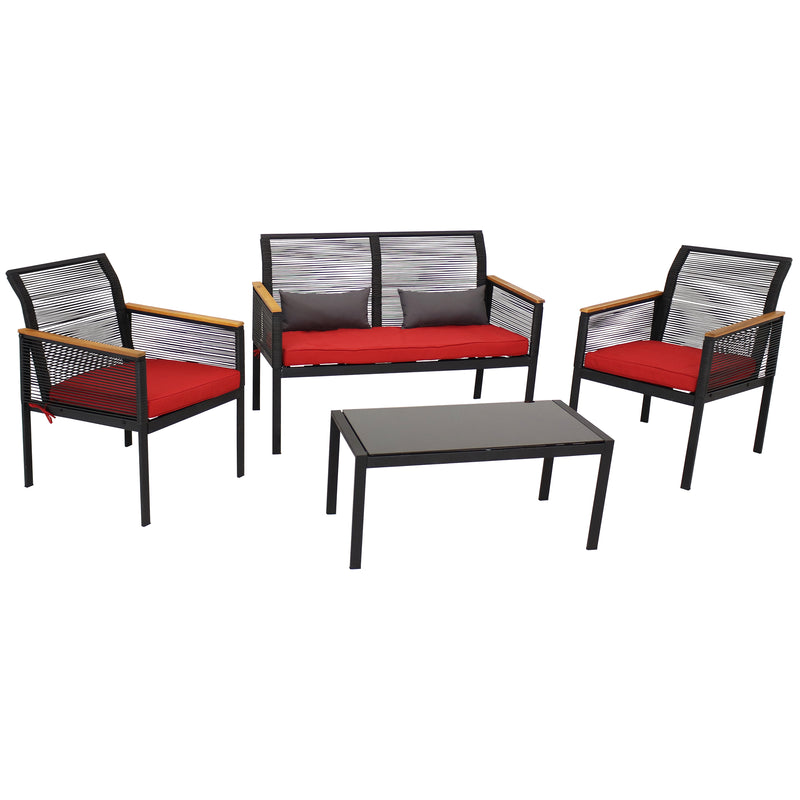 Sunnydaze Coachford 4-Piece Black Resin Rattan Outdoor Patio Furniture Set