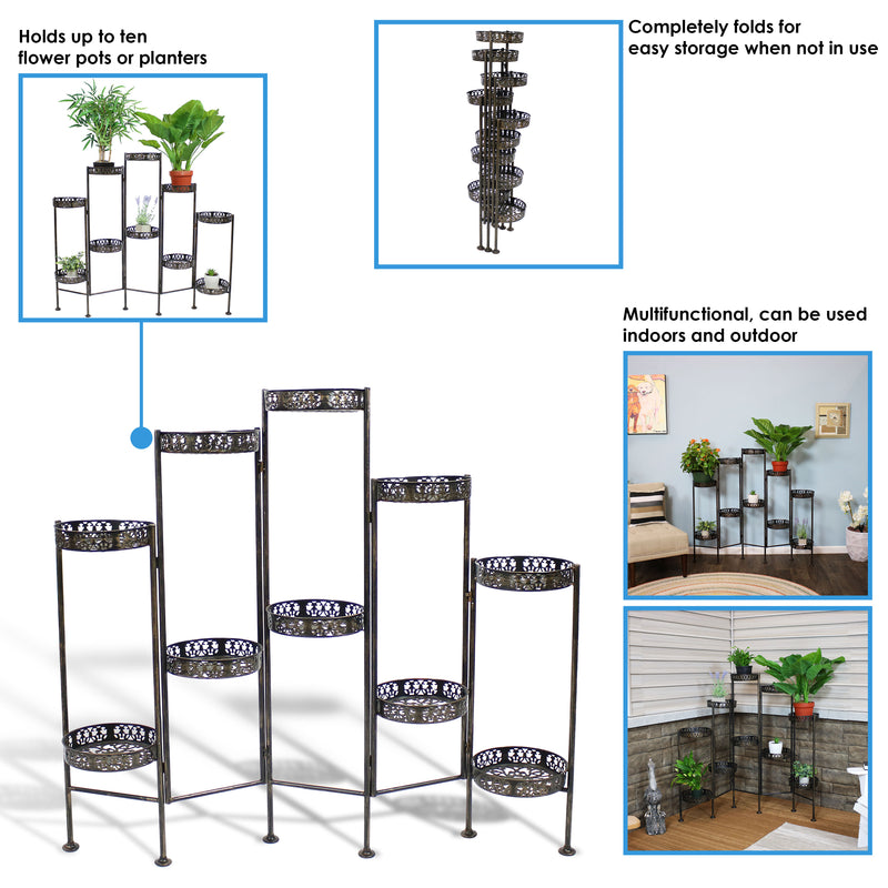10 plant pot and stand Sunnydaze Decor 10-Tier Bronze Steel Indoor/Outdoor Folding Flower Plant Stand