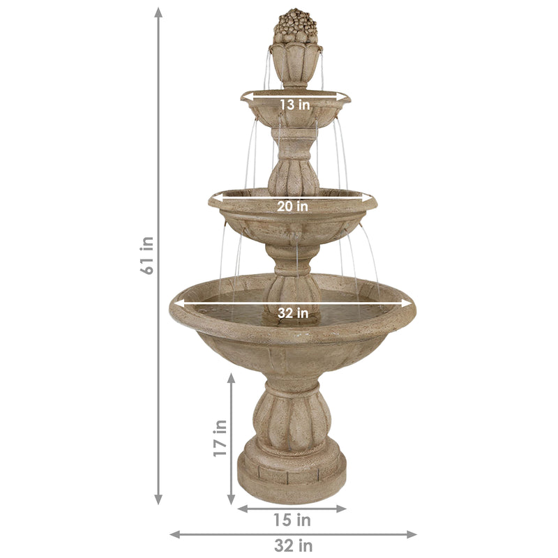 Sunnydaze 3-Tier Cornucopia Outdoor Water Fountain - 61" H