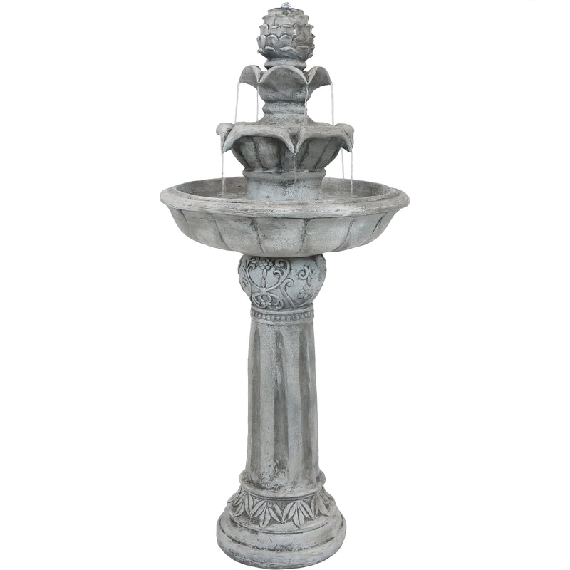 Sunnydaze Ornate Elegance Tiered Outdoor Solar Water Fountain with Battery Backup & LED Light, 42-Inch