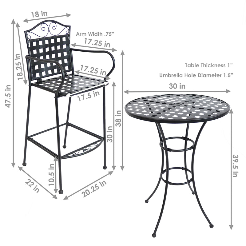 Sunnydaze Outdoor Black Scrolling Wrought Iron Bar Chair and Table Set