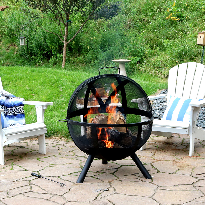 Sunnydaze Black 28" Sphere Flaming Ball Fire Pit with Protective Cover