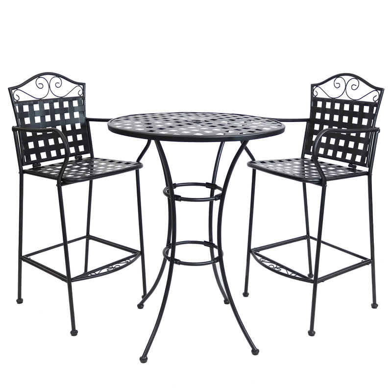 Sunnydaze Outdoor Black Scrolling Wrought Iron Bar Chair and Table Set