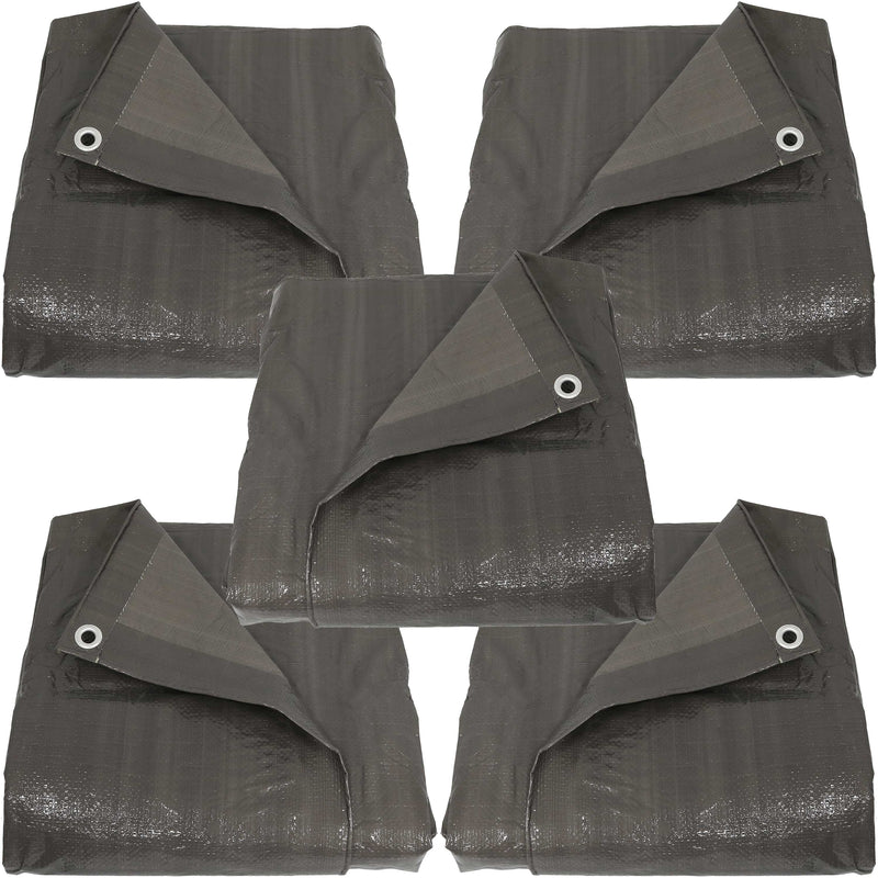 Sunnydaze 12 x 16-Foot - Multi Purpose Poly Tarp - Dark Gray - Set of 5