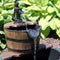 Sunnydaze Country 2-Tier Wood Barrel Water Fountain with Hand Pump