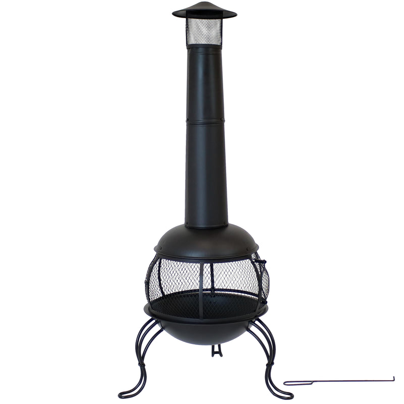 Sunnydaze Black Steel Wood-Burning Outdoor Chiminea Fire Pit with Rain Cap - 66"