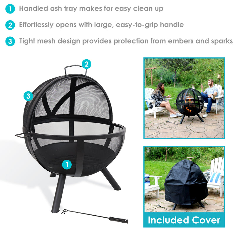 Sunnydaze Black 28" Sphere Flaming Ball Fire Pit with Protective Cover