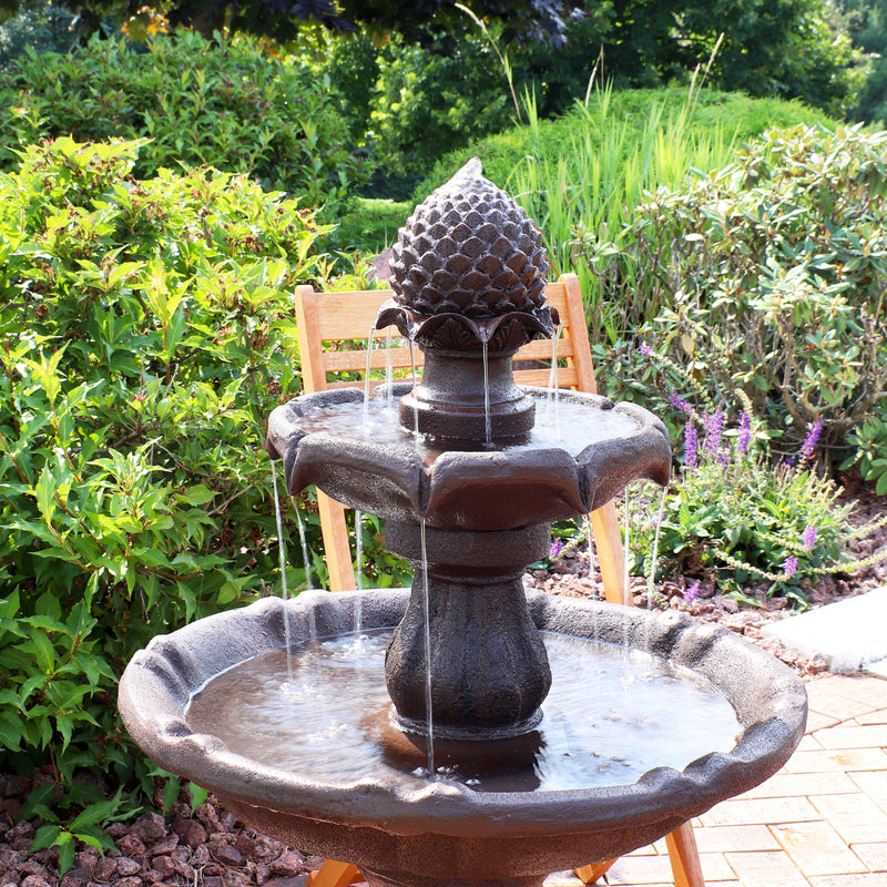 Sunnydaze 2-Tier Pineapple Solar Fountain with Battery Backup - 46" H