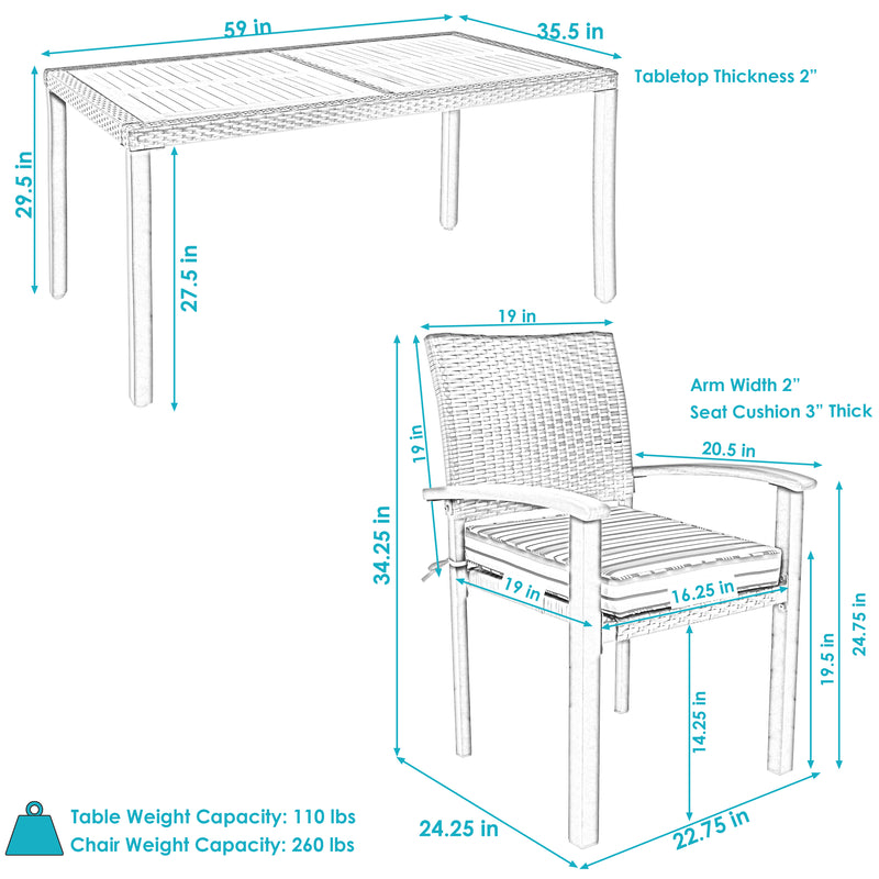 Sunnydaze Carlow 7-Piece Outdoor Dining Patio Set with Cushions