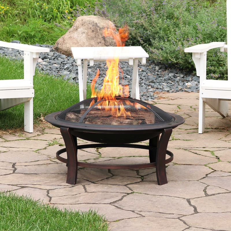 Sunnydaze Steel Elevated Outdoor Fire Pit Bowl with Spark Screen - 29"