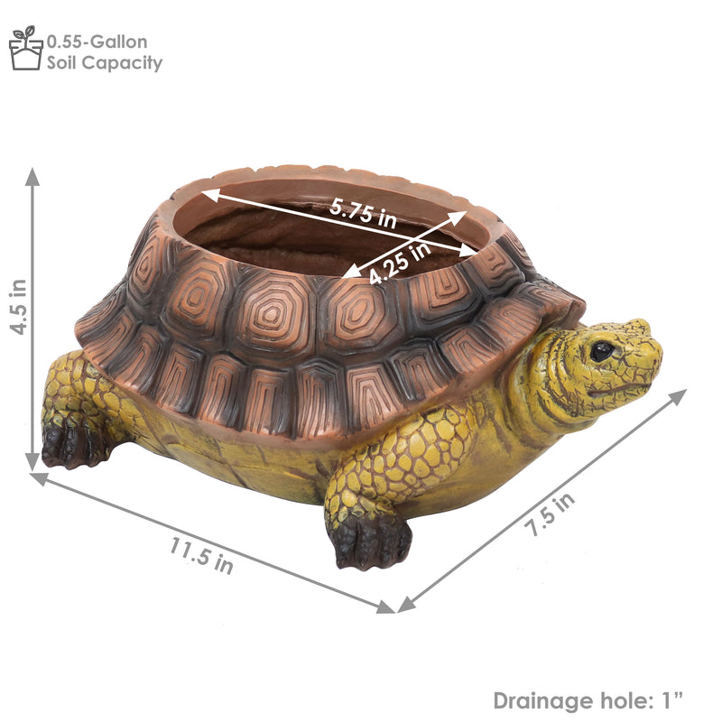 Sunnydaze Teddy the Tortoise Polyresin Planter - 11"