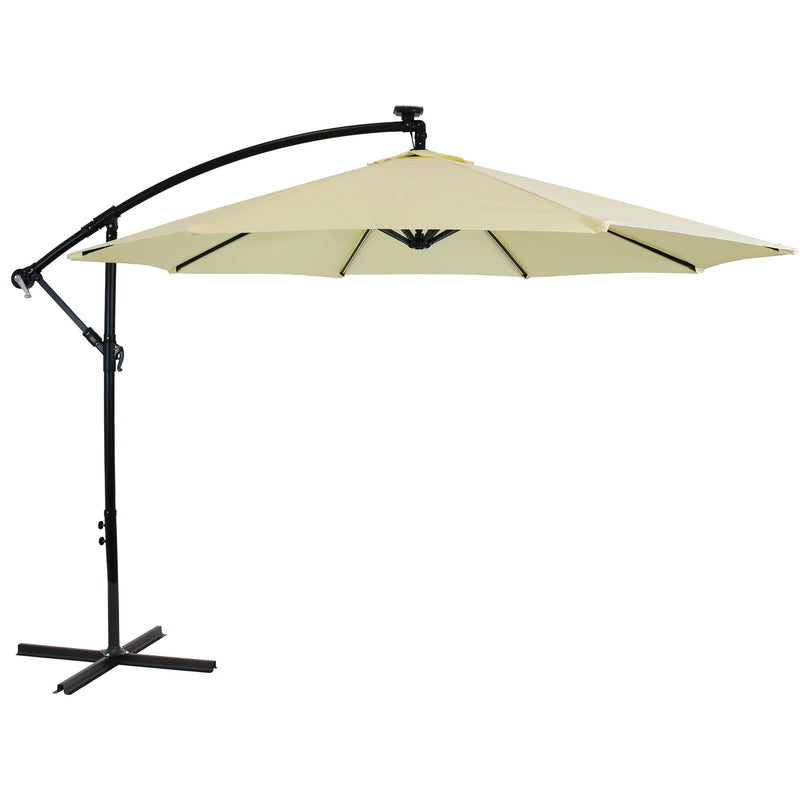 Sunnydaze Offset Patio Umbrella with Solar LED Lights - 10-Foot