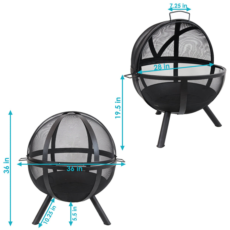 Sunnydaze Black 28" Sphere Flaming Ball Fire Pit with Protective Cover