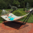 Sunnydaze 2-Person Fabric Spreader Bar Hammock and Pillow