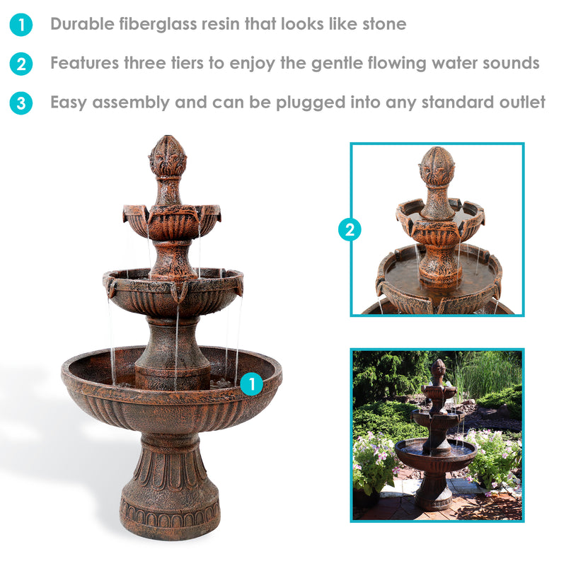 Sunnydaze Flower Blossom Outdoor Electric 3-Tier Water Fountain - 43" H