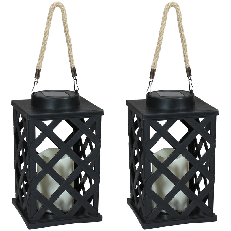 Sunnydaze Modern Crosshatch Outdoor Solar LED Decorative Candle Lantern - 9-Inch