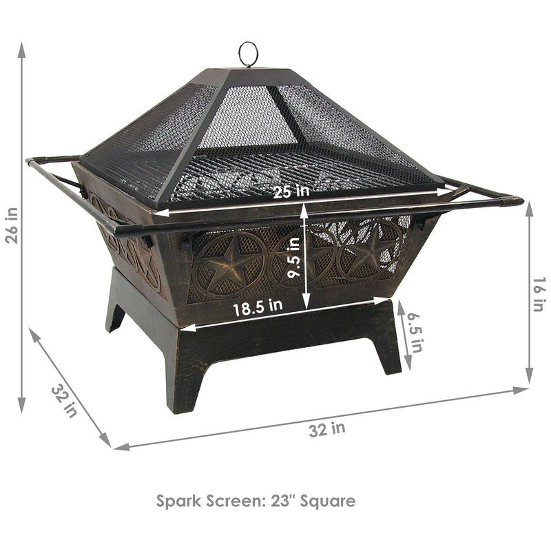 Sunnydaze 32" Northern Galaxy Square Outdoor Fire Pit with Cooking Grate & Spark Screen