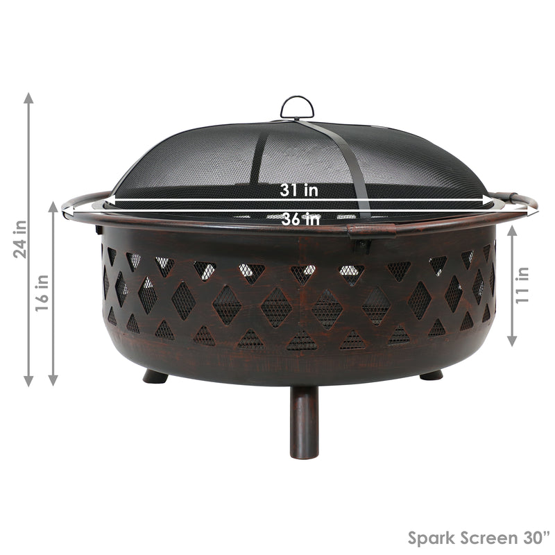 Sunnydaze Bronze Crossweave Wood-Burning Fire Pit with Spark Screen and Poker