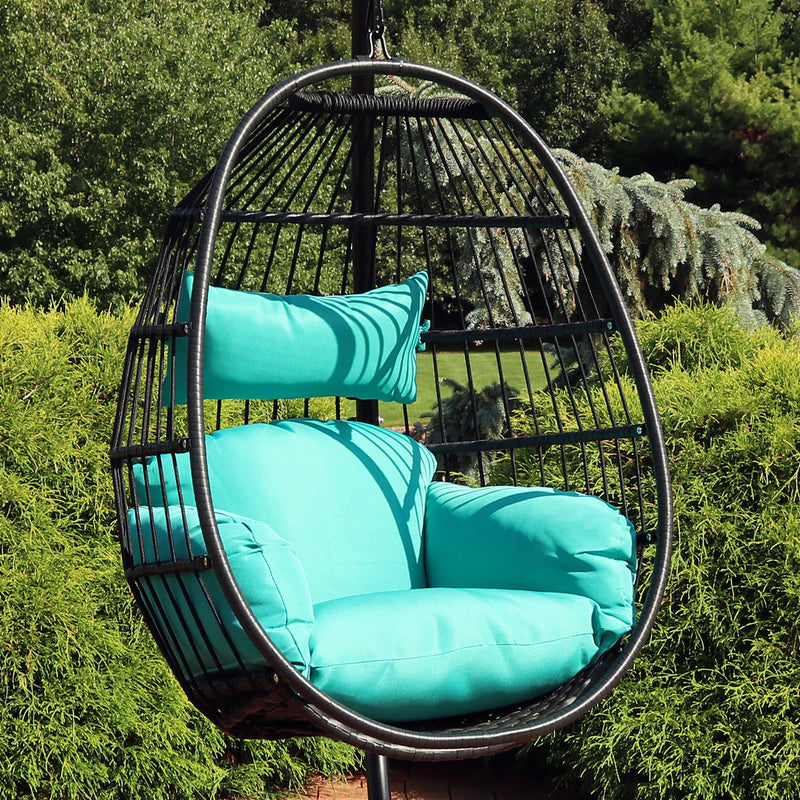 Sunnydaze Dalia Outdoor Hanging Egg Chair with Seat Cushions - 45"