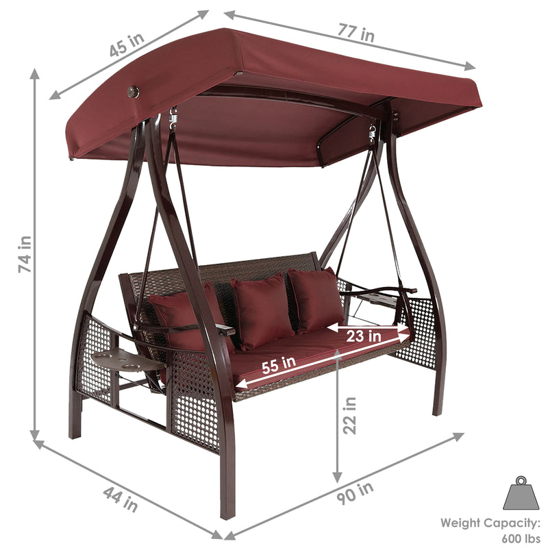 Sunnydaze Deluxe 3-Person Patio Swing with Canopy and Side Tables