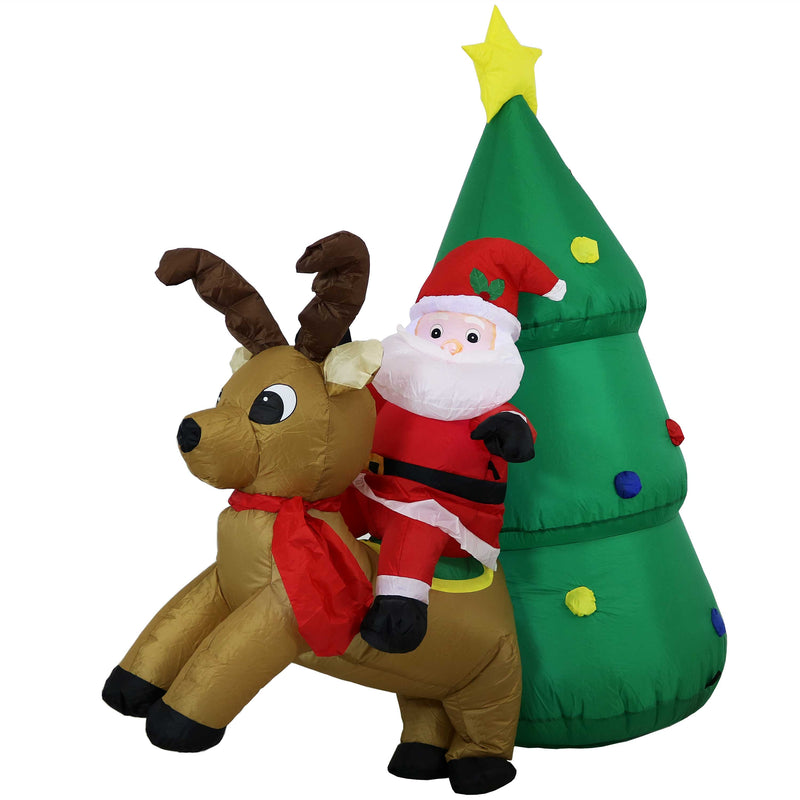 Sunnydaze Inflatable Christmas Decoration - 5-Foot Santa with Reindeer and Tree - Seasonal Outdoor Decor