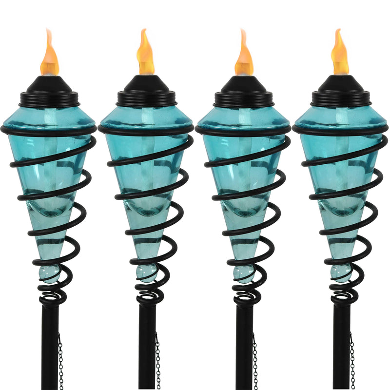 Sunnydaze 2-in-1 Metal Swirl with Blue Glass Outdoor Lawn Torch - Set of 4