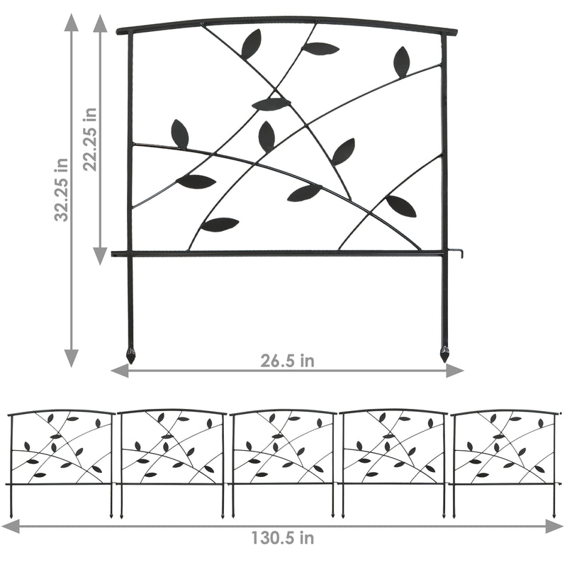 Sunnydaze 5-Piece Modern Leaves Metal Garden Fence Panels - 10' Overall