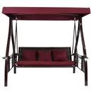 Sunnydaze 3-Person Steel Patio Swing with Side Tables and Canopy - Merlot