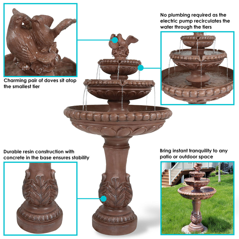 Sunnydaze 3-Tier Dove Pair Outdoor Water Fountain - 43" H