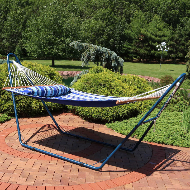 Sunnydaze Quilted 2-Person Hammock and Universal Blue Steel Stand Catalina Beach