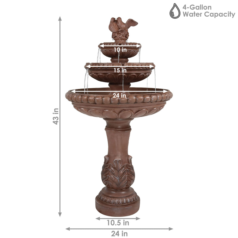 Sunnydaze 3-Tier Dove Pair Outdoor Water Fountain - 43" H
