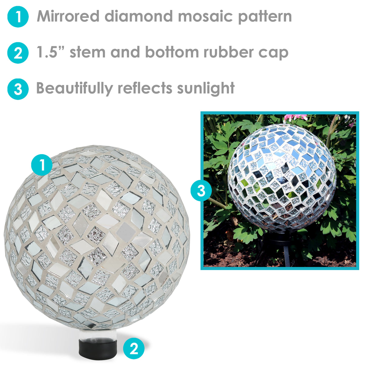 Sunnydaze Mirrored Diamond Mosaic Gazing Globe Ball - 10