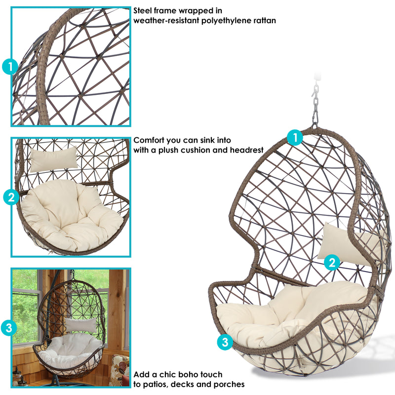 Sunnydaze Danielle Outdoor Hanging Egg Chair with Cushion