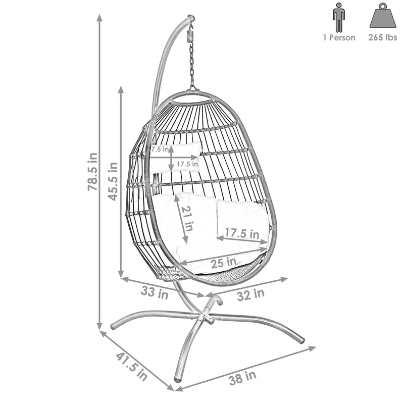 Sunnydaze Penelope Hanging Egg Chair with Seat Cushions and Stand