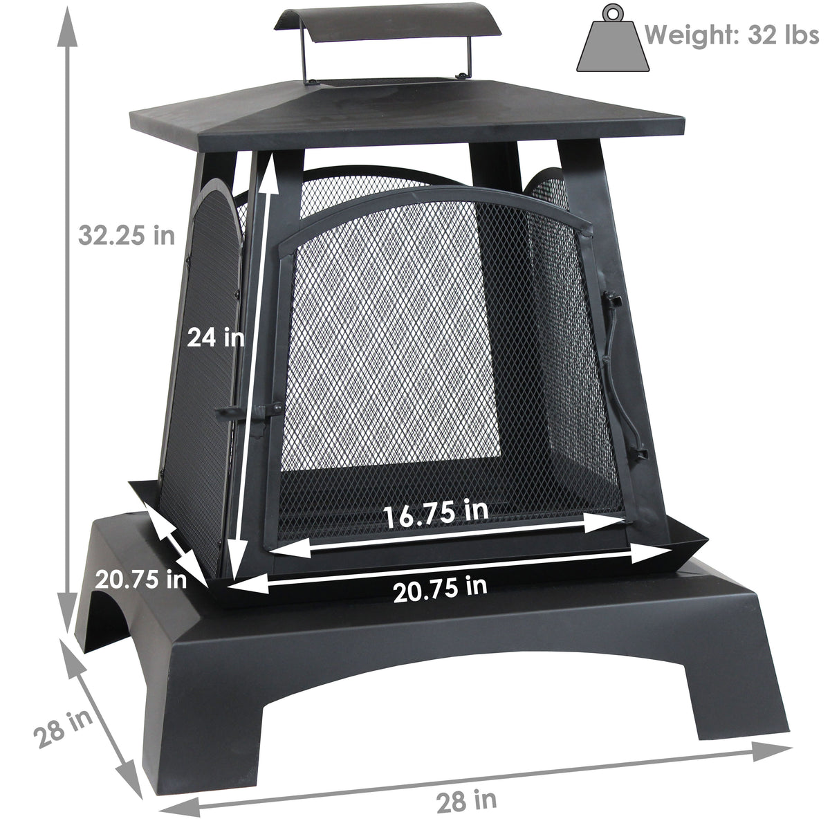 Sunnydaze Pagoda Style Steel with Black Finish Outdoor Fireplace - 32