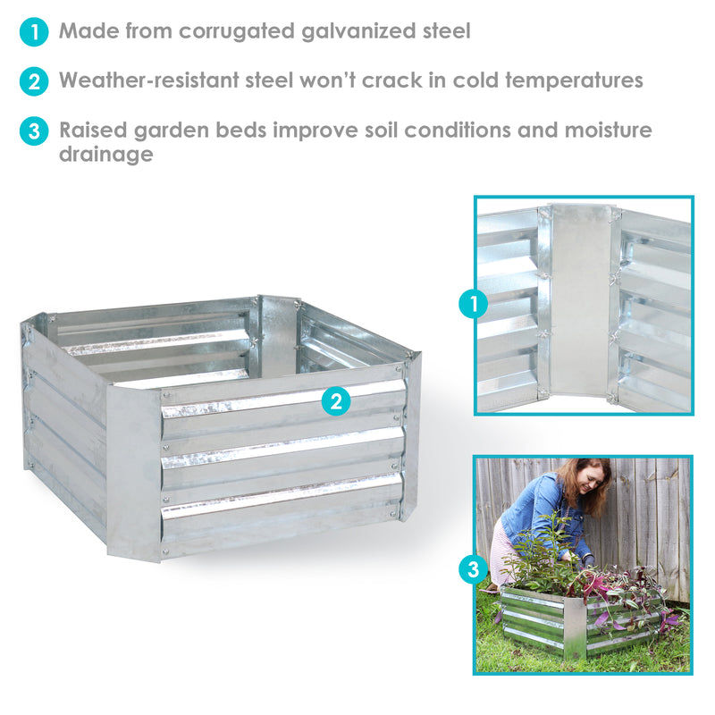 Sunnydaze Galvanized Steel Raised Garden Bed - Square - 24"