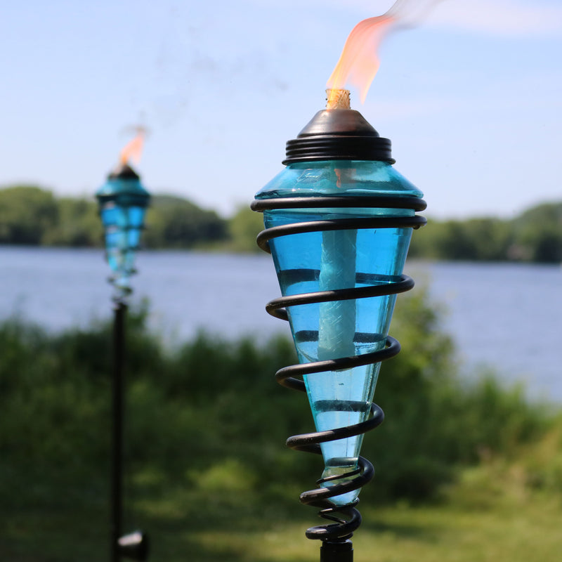 Sunnydaze Adjustable Height Metal Swirl Glass Outdoor Lawn Patio Torch