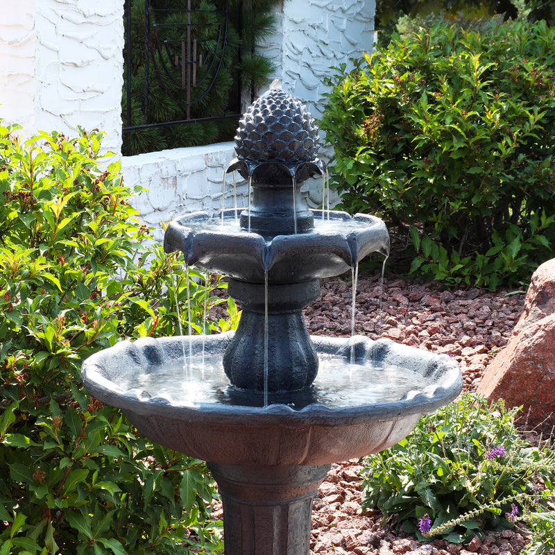 Sunnydaze 2-Tier Pineapple Solar Fountain with Battery Backup - 46" H