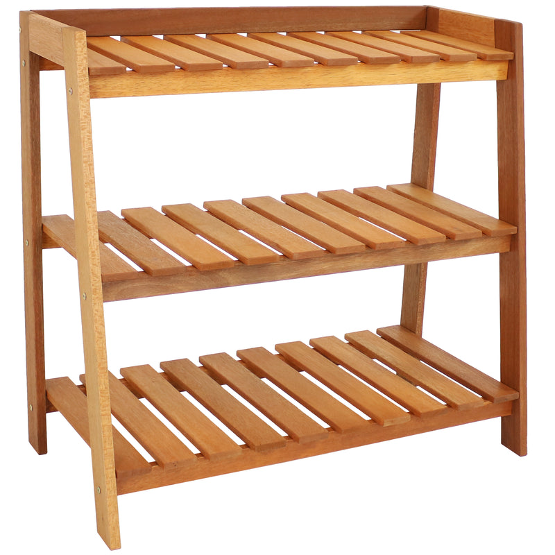 Sunnydaze Outdoor Meranti Wood Garden Shelf with Teak Oil Finish