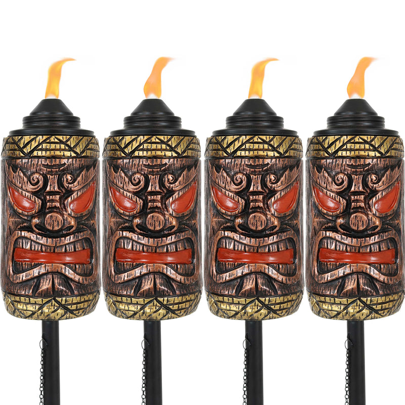 Sunnydaze 3-in-1 Tiki Face Outdoor Lawn Torch - 2 Sets of 2 (4 Torches)