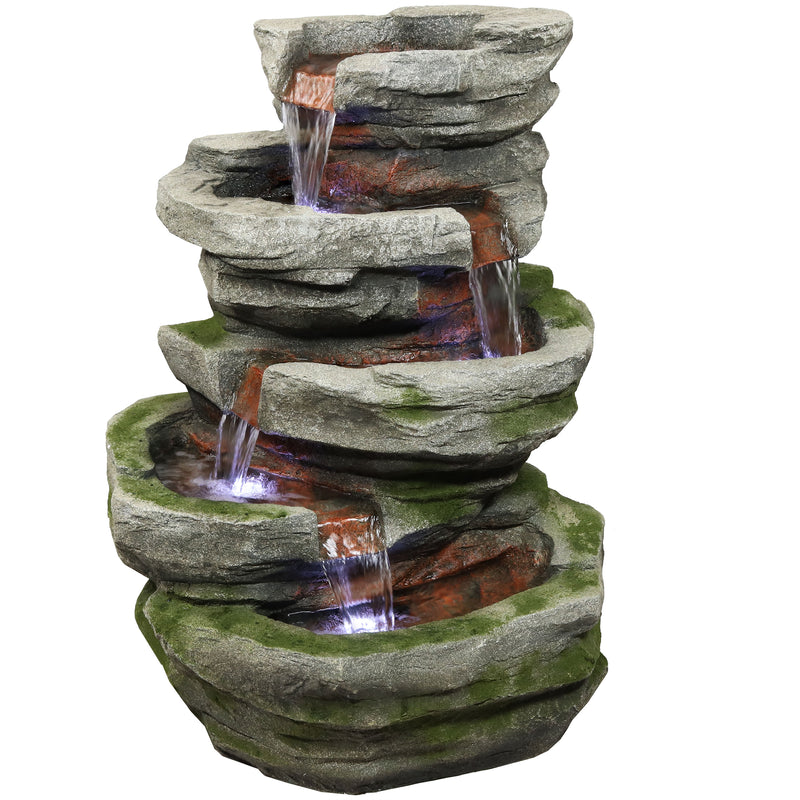 Sunnydaze Electric Lighted Cobblestone Waterfall Fountain with LED Lights, 31 Inch Tall