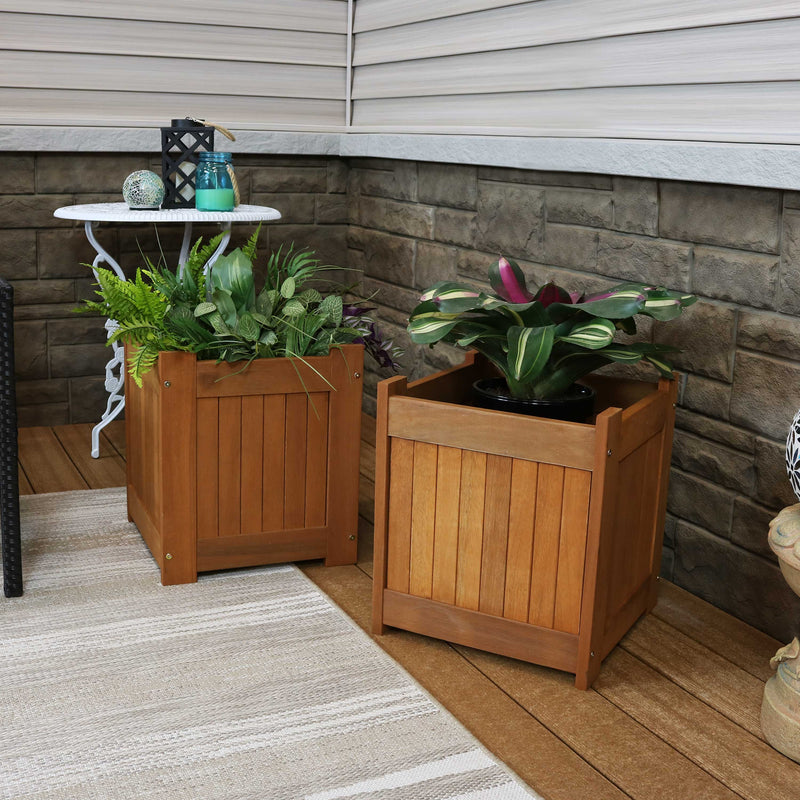 Sunnydaze Meranti Outdoor Square Wooden Planter Box - 16"