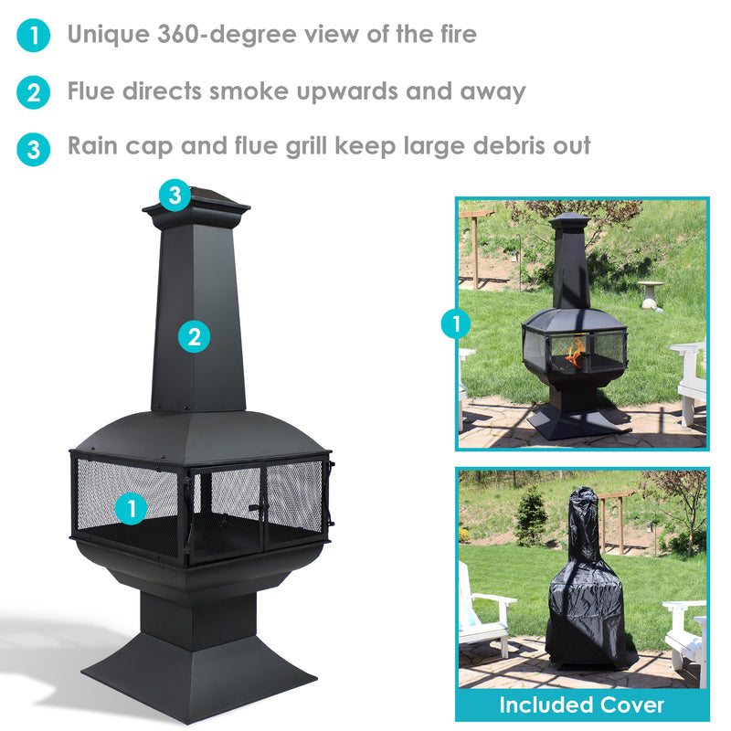 Sunnydaze Outdoor Wood-Burning Black Steel Chiminea - 57"