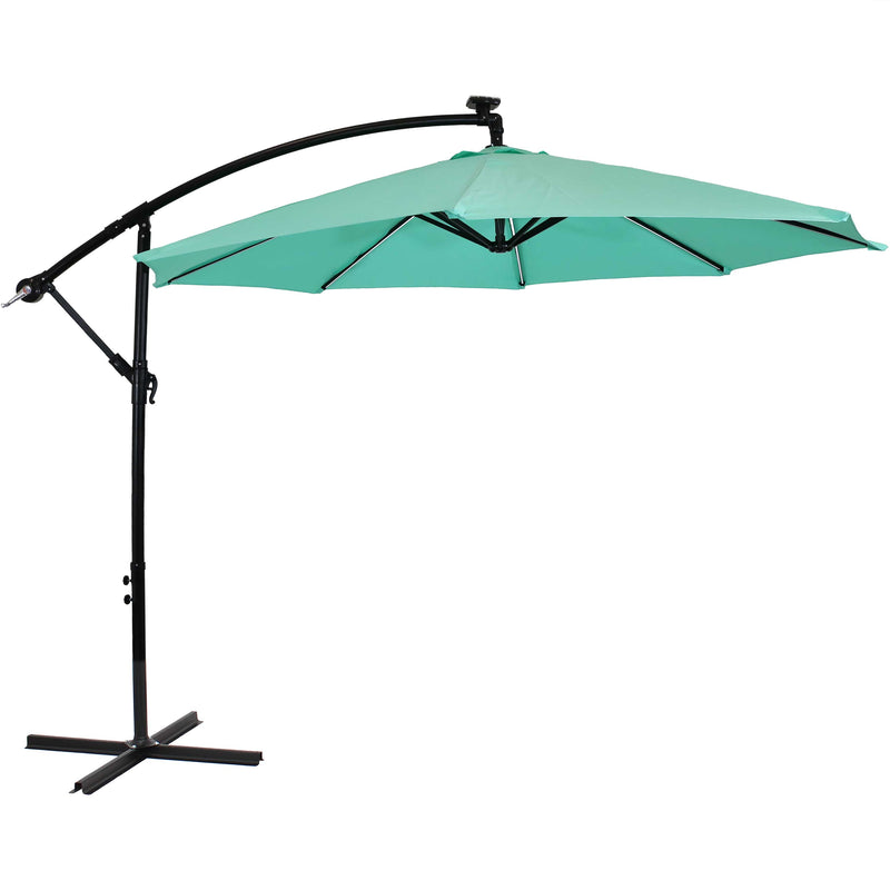 Sunnydaze Offset Patio Umbrella with Solar LED Lights - 10-Foot