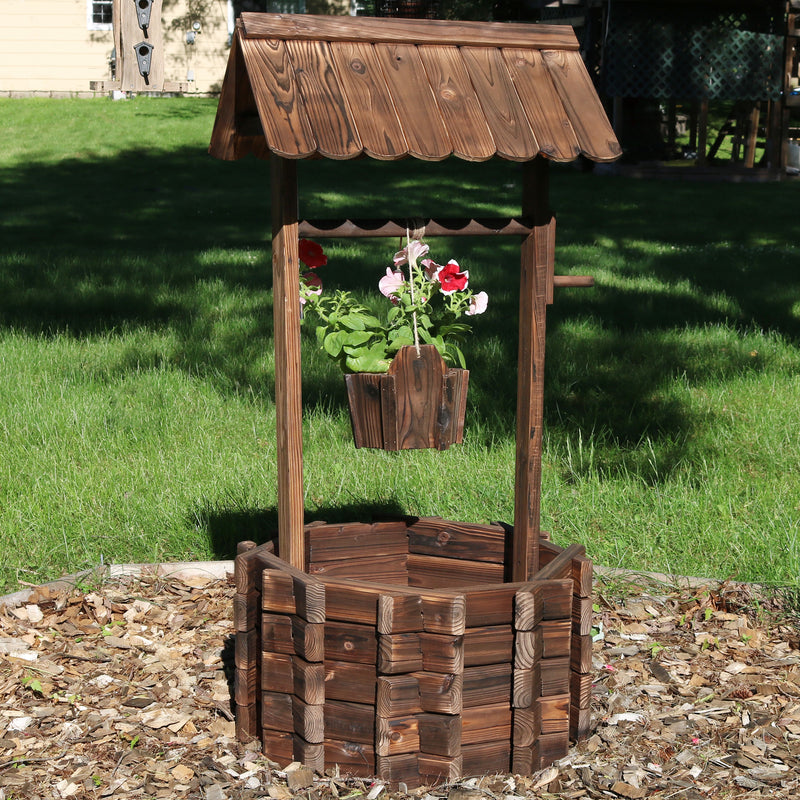 Sunnydaze Wood Wishing Well Outdoor Garden Planter - 45" H