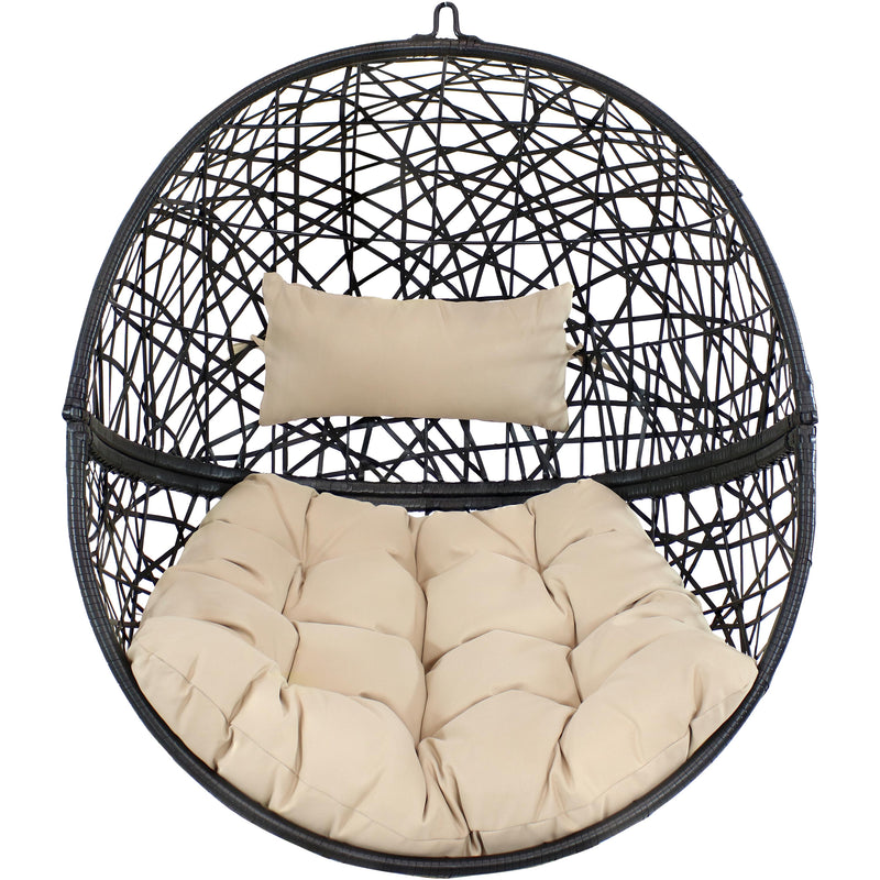 Sunnydaze Jackson Outdoor Hanging Resin Wicker Egg Chair with Cushion