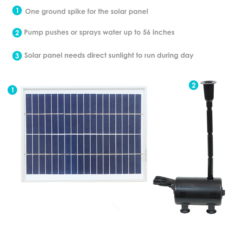 Sunnydaze Solar Pump and Panel Kit with Battery Pack and LED Light - 132 GPH - 56" Lift