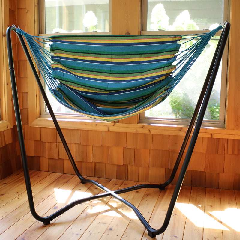 Sunnydaze Hanging Rope Hammock Chair with Space-Saving Stand