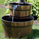 Sunnydaze Country 2-Tier Wood Barrel Water Fountain with Hand Pump